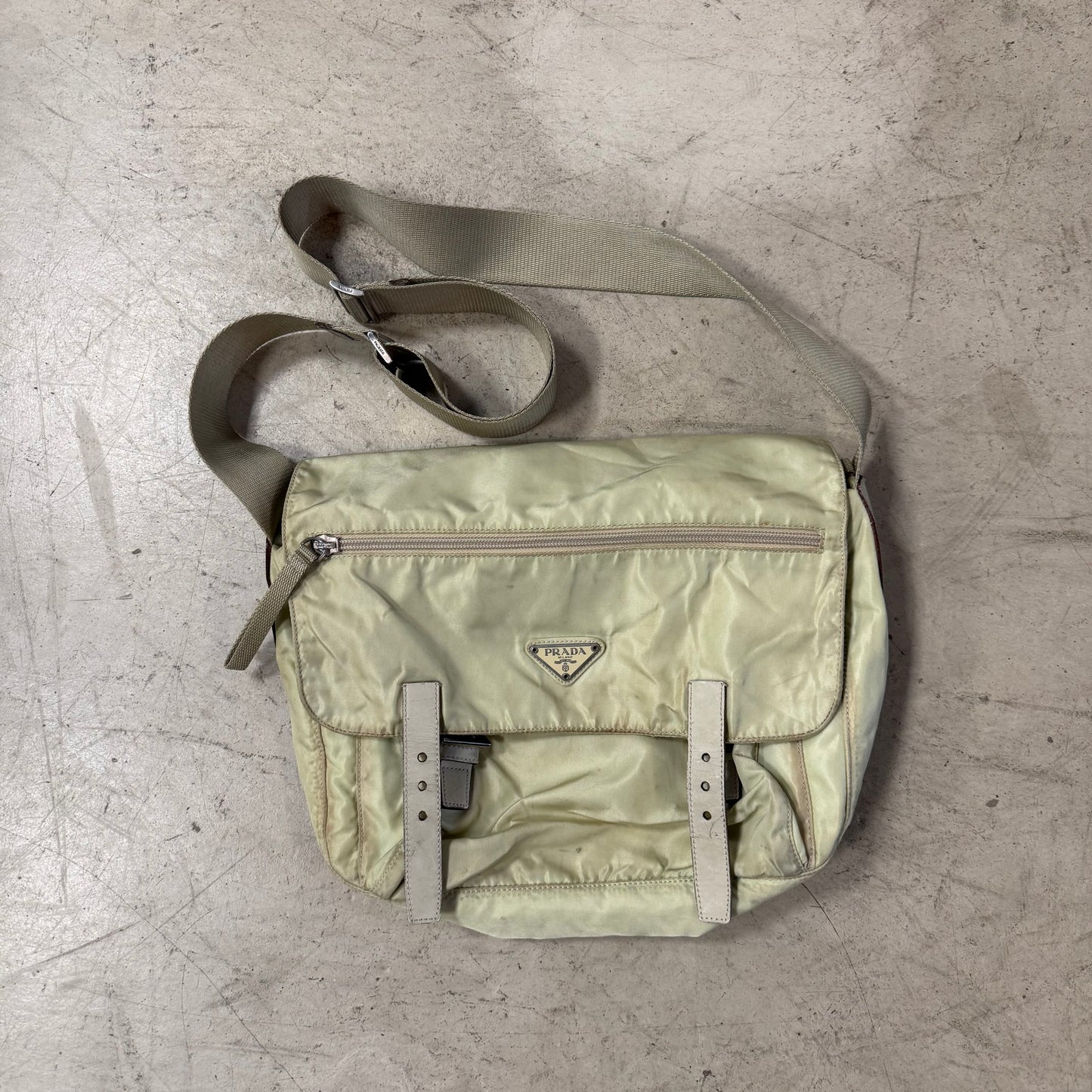 Sacoche Prada Messenger Bag Beige double strap