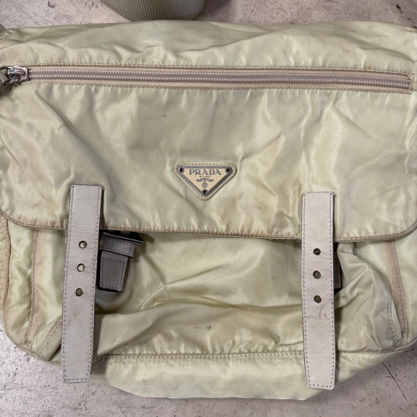 Sacoche Prada Messenger Bag Beige double strap
