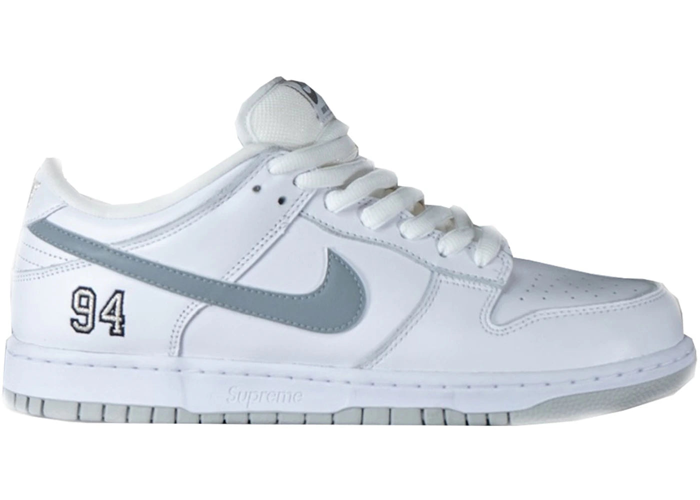 SB Dunk Low Supreme 94 White Metallic Silver - HQ8487-100
